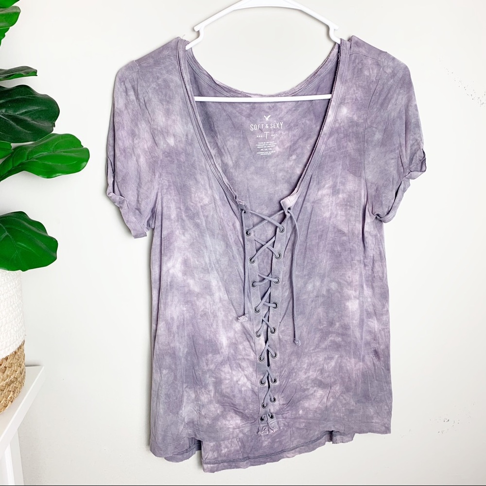 American Eagle Soft & Sexy Purple Lace Up Top